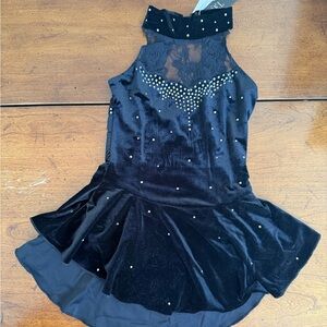 Gorgeous Black Velvet Rhinestone Figure skating dress girls size 8